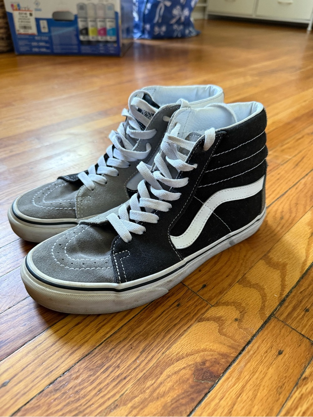 Vans: black gray white, two-toned high top
